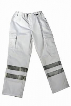 Einsatzhose weiß, Hose mit Reflexstreifen, Arbeitshose, Rettungsdiensthose, Pflegehose, Arzthose, Berufsbekleidung für Medizin und Pflege, Hose für Arztpraxen,