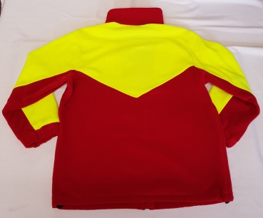 Preview: Fleece-Jacke dunkelrot/neongelb, wärmende Fleecejacke, Fleecejacke aus eigener Produktion, Outdoor-Fleecejacke,