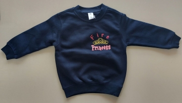 Kinder-Sweatshirt blau Fire Princess, Kindersweat-Shirt, Fire-Princess, Feuerwehrmädchen, Brustbestickung, Poloshirt blau,