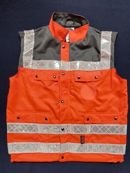 Einsatzweste leuchtrot/grau Art. 9252/GR/W, leuchtrote Weste mit weißen Streifen,