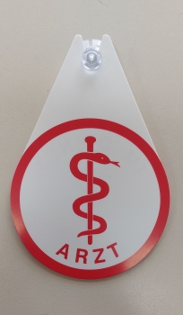 Preview: ARZT / ARZT IM DIENST, Autoplakette mit Saugnapf, Arzt-Plakette, Autoplakette in Tropfenform, Saugnapfschild,
