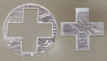 Preview: Rückenreflektor weiss, ausgestanztes Kreuz weiss, Sonderpreisartikel, Reflexmaterial weiss,