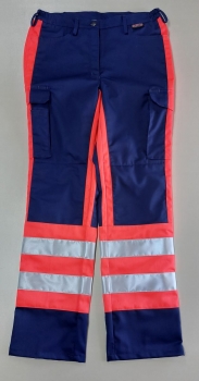 Jeanshose sailorblue/leuchtrot, Rettungsdiensthose, Warnschutzhose, Sichtbarkeit, Reflexstreifen 3M/silber, Einsatzhose,