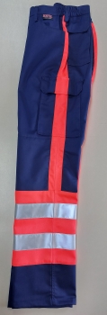 Preview: Jeanshose sailorblue/leuchtrot, Rettungsdiensthose, Warnschutzhose, Sichtbarkeit, Reflexstreifen 3M/silber, Einsatzhose,