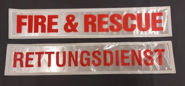 Rückenschild weiss/rot, Sonderpreisartikel, Rückenschilder in 42x8 cm, Schild mit roter Schrift,