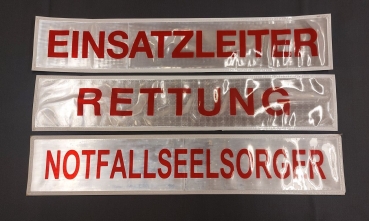 Preview: Rückenschild weiss/rot, Sonderpreisartikel, Rückenschilder in 42x8 cm, Schild mit roter Schrift,