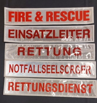 Preview: Rückenschild weiss/rot, Sonderpreisartikel, Rückenschilder in 42x8 cm, Schild mit roter Schrift,
