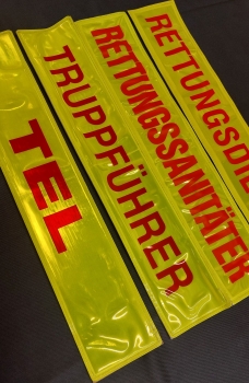 Rückenschild gelb/rot, Sonderpreisartikel, Rückenschild in gelb mit roter Schrift,