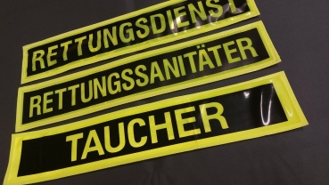 Rückenschild gelb/schwarz-negativ, Sonderpreisartikel, Rückenschild in gelb/schwarz, Rückenschilder in gelb 42x8 cm,