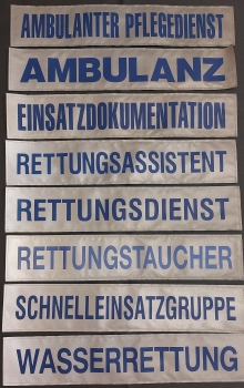 Rückenschild 3M/silber, Schrift blau, Sonderpreisartikel, silbernes Schild mit blauer Schrift, Rückenschild 42x8 cm,