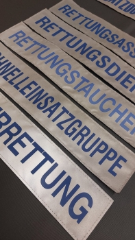 Preview: Rückenschild 3M/silber, Schrift blau, Sonderpreisartikel, silbernes Schild mit blauer Schrift, Rückenschild 42x8 cm,