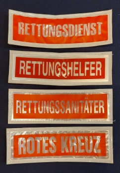 Preview: Brustschild weiss/rot-negativ, glänzende Brustschilder, Sonderpreis, Reflexschild, Brustschilder 15x5 cm,