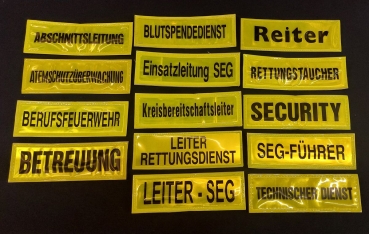 Brustschilder gelb, Sonderpreis, Reflexschild für die Brust, glänzende Brustschilder, Brustschild 15x5 cm, gelbes Reflexschild,