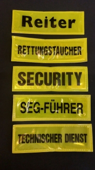 Preview: Brustschilder gelb, Sonderpreis, Reflexschild für die Brust, glänzende Brustschilder, Brustschild 15x5 cm, gelbes Reflexschild,