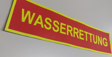 Preview: Rückenschild 3M/gelb, WASSERRETTUNG, Sonderpreisartikel, Rückenschild DLRG-Ausführung, Rückenschild 34x8,5 cm,