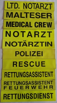 Rückenschild 3M/gelb, Schild gelb mit schwarzer Schrift, Schilder mit Klett,