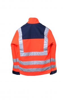 Preview: Softshell-Jacke leuchtrot/blau EN20471, Warnschutz, leuchtrote Softshelljacke, Softshell mit Reflexstreifen,