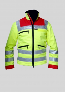Preview: Softshell-Jacke neongelb/dunkelrot EN20471, Wetterschutz, neongelbe Softshell-Jacke, Softshell, Warnschutz,