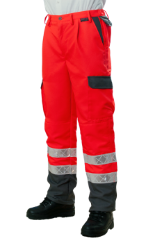 Einsatzhose leuchtrot/grau Art. 9202/RK/GR, Hose in leuchtrot/grau, Rettungsdiensthose mit weißen Streifen,