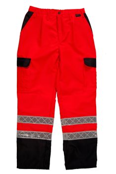 Preview: Einsatzhose leuchtrot/grau Art. 9202/RK/GR, Hose in leuchtrot/grau, Rettungsdiensthose mit weißen Streifen,