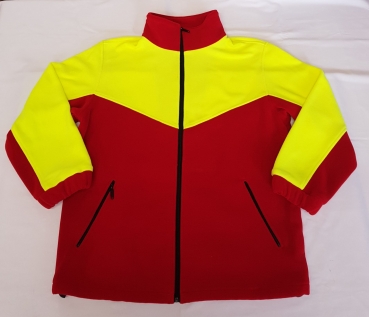 Fleece-Jacke dunkelrot/neongelb, wärmende Fleecejacke, Fleecejacke aus eigener Produktion, Outdoor-Fleecejacke,