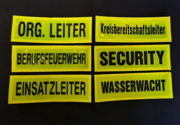 Brustschilder gelb, Schilder in gelb/schwarz, reflektierende Schilder 15x5 cm