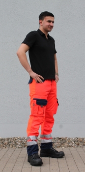 Preview: Jeanshose leuchtrot/blau Notice&Call "Perfect Fit", Stretchhose, Rettungsdiensthose mit Stretch, Notarzthose, Rettungsdiensthose,