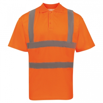 Preview: Blended Fabric Polo, Polo mit Reflexstreifen, neongelbes Poloshirt, High-Viz Shirt, oranges Poloshirt,