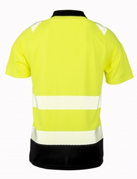 Preview: Recycled Safety Polo Shirt, Poloshirt mit Reflexstreifen, Polo orange/schwarz, High-Viz Shirt, Polo neongelb/schwarz