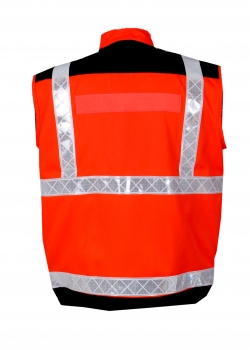 Preview: Einsatzweste leuchtrot/schwarz Art. 9258, Rettungsdienstweste, Sommerweste in leuchtrot, Weste mit Reflexstreifen,