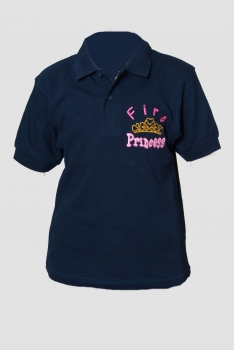 Preview: Kinder-Poloshirt blau Fire Princess, Kinderpolo-Shirt, Fire-Princess, Feuerwehrmädchen, Brustbestickung, Poloshirt blau,