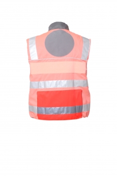 Preview: Einsatzweste leuchtrot/schwarz Art. 9252BRH, Weste mit Rückentasche, BRH-Weste, leuchtrote Weste mit Leinentasche,