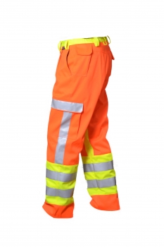 Warnschutzhose leuchtorange/neongelb, High-Viz Hose, Hose mit Warnschutz, Reflexstreifen in silber,