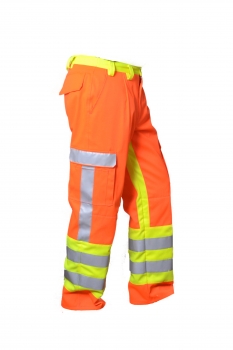 Preview: Warnschutzhose leuchtorange/neongelb, High-Viz Hose, Hose mit Warnschutz, Reflexstreifen in silber,