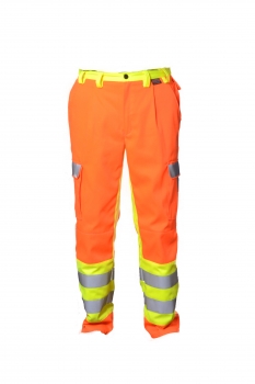 Preview: Warnschutzhose leuchtorange/neongelb, High-Viz Hose, Hose mit Warnschutz, Reflexstreifen in silber,