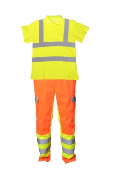 Preview: Warnschutzhose leuchtorange/neongelb, High-Viz Hose, Hose mit Warnschutz, Reflexstreifen in silber,