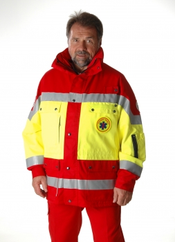 Einsatzanorak Mischgewebe neongelb/dunkelrot, Jacke für den Rettungsdienst,