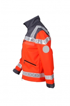 Preview: Softshelljacke leuchtrot/grau, Wetterschutzjacke, leuchtrote Softshelljacke, Softshell mit Reflexstreifen, Warnschutz,
