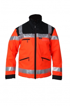 Preview: Softshell-Jacke leuchtrot/schwarz, Softshelljacke Rettungsdienst, leuchtrote Softshelljacken, Softshelljacke mit Reflexstreifen,