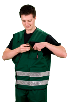 Preview: Kennzeichnungsweste dunkelgrün Art. 9700/Grün, dunkelgrüne Weste, Überwurfweste mit Reflexstreifen und Taschen,