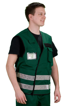 Kennzeichnungsweste dunkelgrün Art. 9700/Grün, dunkelgrüne Weste, Überwurfweste mit Reflexstreifen und Taschen,