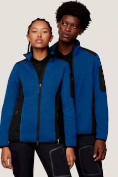 Preview: Strickfleece-Jacke, Fleecejacke mit kontrastfarbigem Einsätzen, bestickbare Jacke, Hakro Jacke,