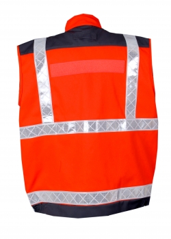 Preview: Einsatzweste leuchtrot/grau Art. 9257, Sommerweste, leuchtrote Weste mit weißen Streifen,