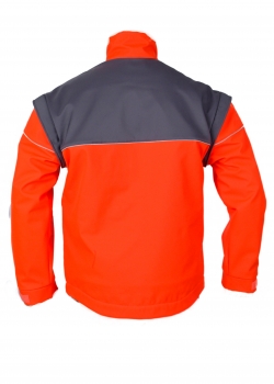 Preview: Softshell-Jacke leuchtrot/grau, Softshell-Weste, Softshell mit abnehmbaren Ärmeln, Wetterschutz, 2 in 1 Softshell,