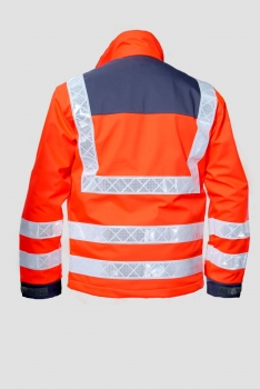 Preview: Softshell-Jacke leuchtrot/grau EN20471, Softshell mit Warnschutz, leuchtrote Softshell mit Reflexstreifen,