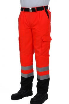 Einsatzhose leuchtrot/schwarz Art. 9202/RK/SW, AKTIONSARTIKEL, Hose leuchtrot/schwarz mit Reflexstreifen