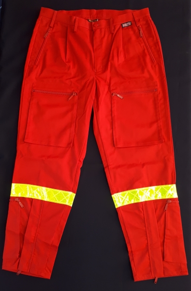 Einsatzhose "Fly" dunkelrot, Arbeitshose mit einem Reflexstreifen, Fliegerhose, Aktionsartikel, Fly-Hose, Reflexstreifen weiß, gelb oder silber,