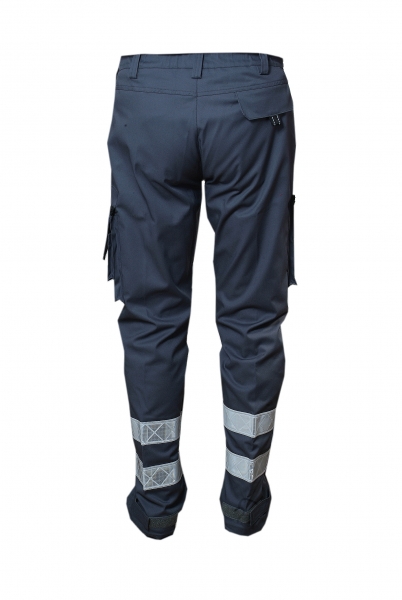 DRK-Jeans Notice & Call "Perfect Fit", graue Hose mit Blocktasche, Comfort-Stretchhose grau, DRK-Hose mit Stretch, graue Hose mit weißen Reflexstreifen,