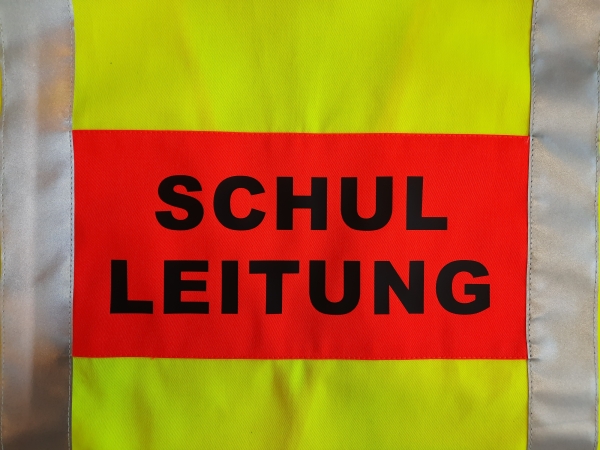 Schulweste neongelb/leuchtrot, Überwurfweste mit Reflexstreifen, Weste Schulsanitäter,