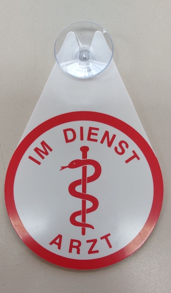 ARZT / ARZT IM DIENST, Autoplakette mit Saugnapf, Arzt-Plakette, Autoplakette in Tropfenform, Saugnapfschild,